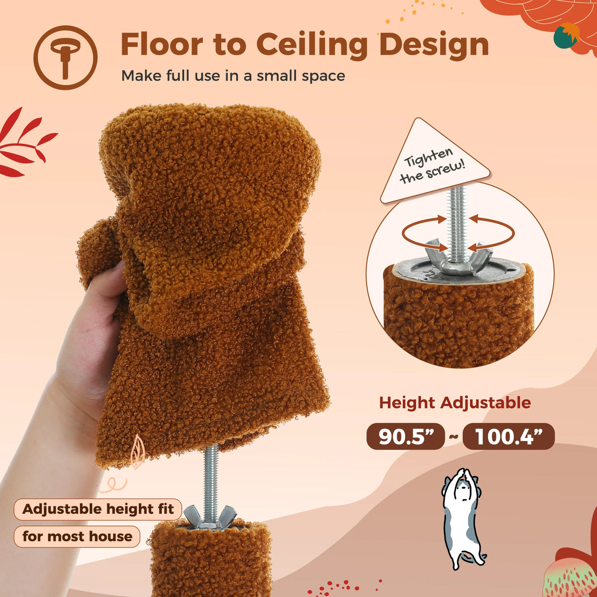 Floor to Ceiling Adjustable Cat Tree Tower with Condo & Scratching Post