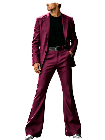 Men's Slim Fit Notched Lapel Blazer & Flared Pants 2-Piece Formal Suit Set