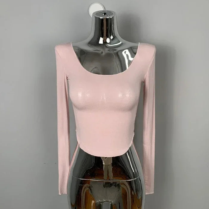 Long Sleeve Slim Fit Scoop Neck Crop Top