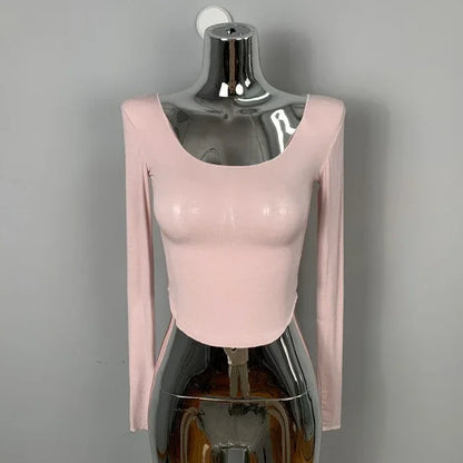 Long Sleeve Slim Fit Scoop Neck Crop Top