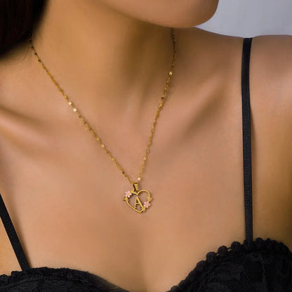 Stainless Steel Love Heart A-Z Letter Necklace