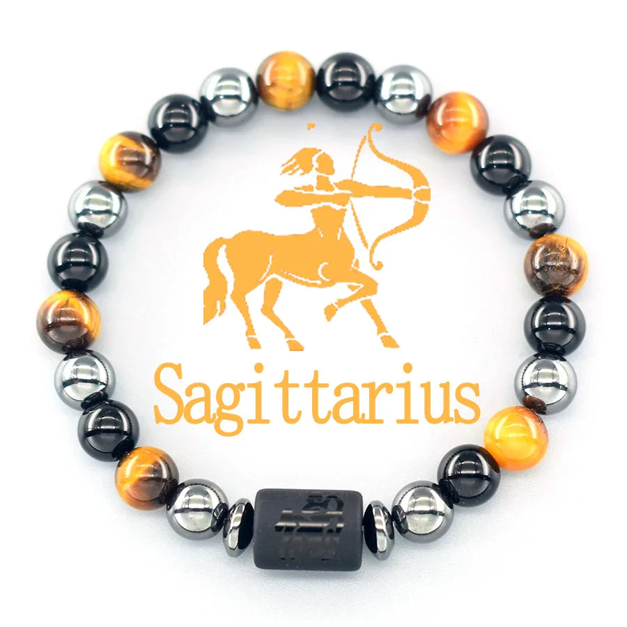 Natural Tiger Eye 12 Zodiac Bead Bracelet