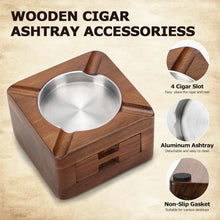 Wood Ashtray Box Cigar Holder with Tobacco Drawer for Cigar Cutter & Tobacco