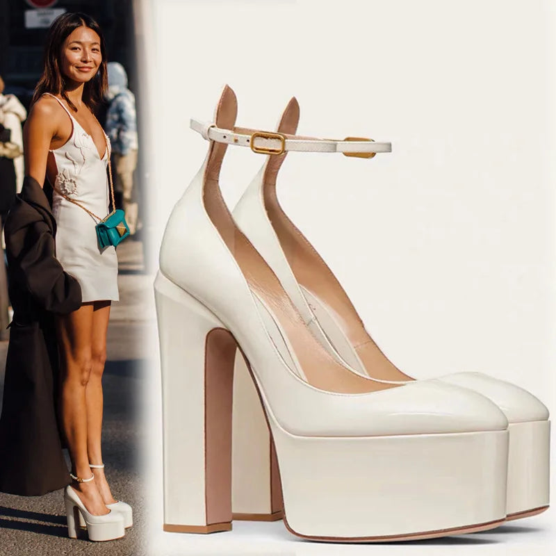 Women's High Platform Stiletto Pumps with Ankle Buckle Strap