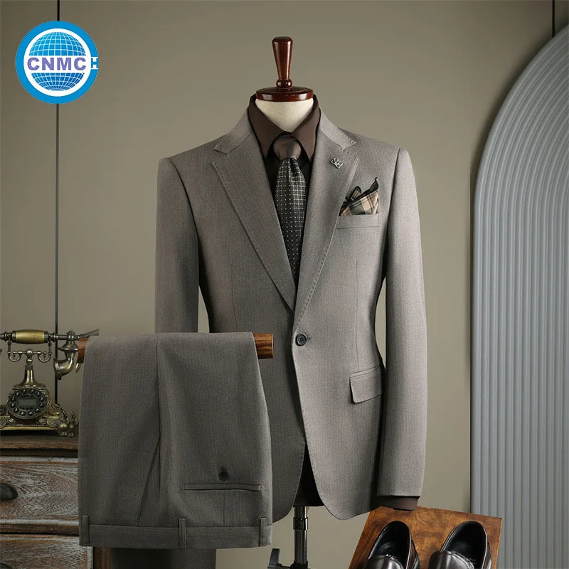 Men's Single-Breasted Slim Fit 2-Piece Formal Business Suit Set