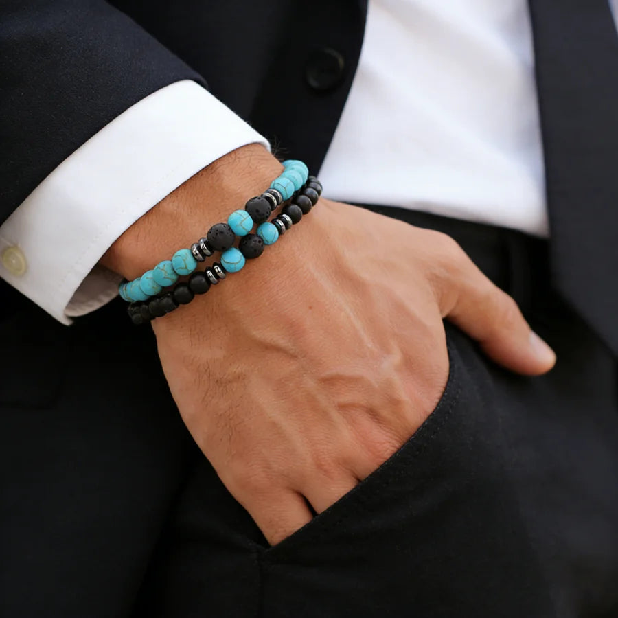 2Pcs 8mm Tiger Eyes Malachite Obsidian Hematite Stone Positive Energy Bracelet