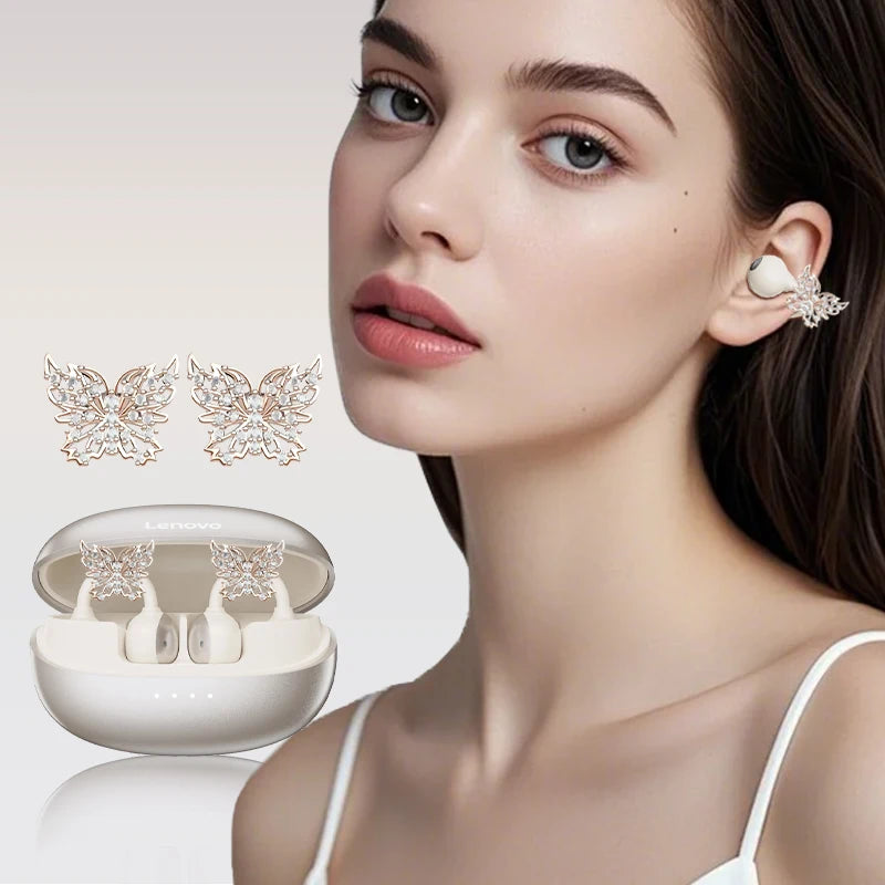 Lenovo LK6 Wireless Bluetooth 5.4 Clip-On Earphones with HD Audio & Noise Reduction