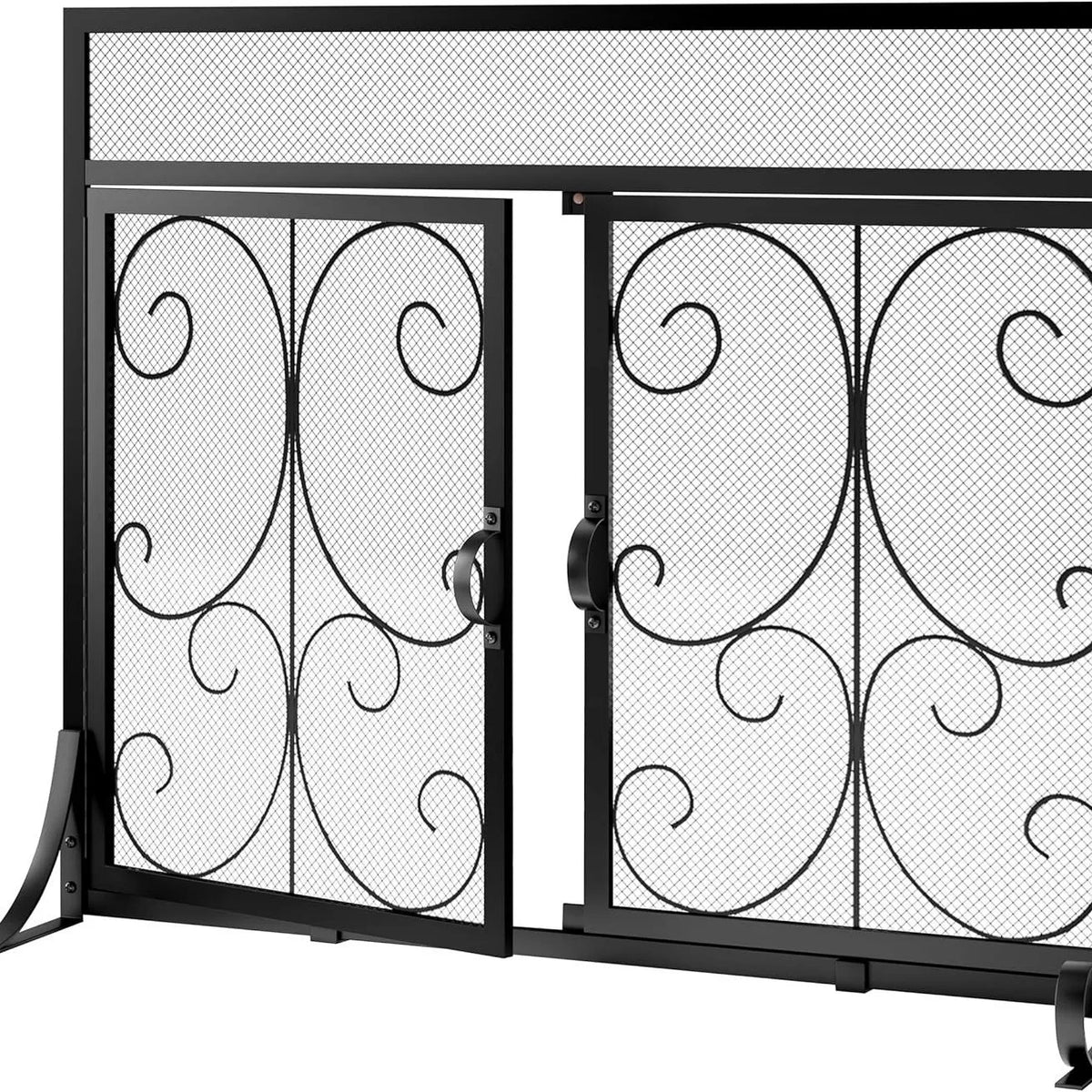 Modern Double-Door Wrought Iron Fireplace Screen Fence