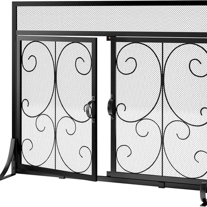 Modern Double-Door Wrought Iron Fireplace Screen Fence