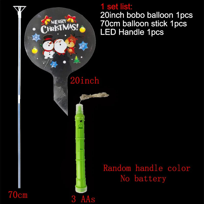 Christmas LED Light Up Bobo Balloons, 20 Inch Bubble Balloons with 3 Levels Flashing Handle
