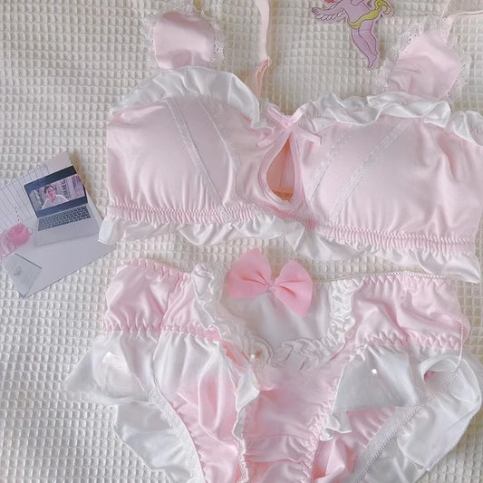 MOYISU Lolita Bunny Ear Cutout No Wire Soft  Bra Set