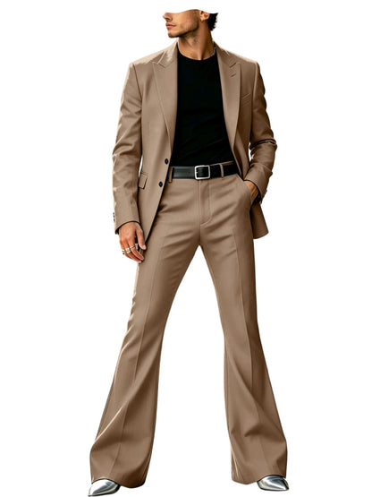 Men's Slim Fit Notched Lapel Blazer & Flared Pants 2-Piece Formal Suit Set
