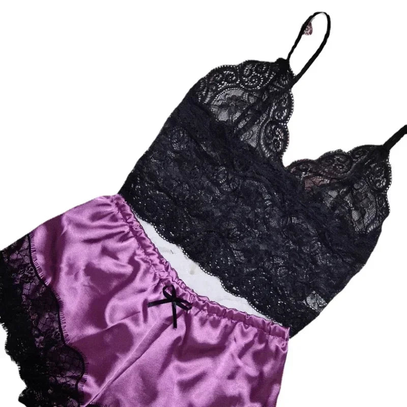 Women's 2-Piece Lace & Satin Pajama Set