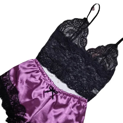 Women's 2-Piece Lace & Satin Pajama Set