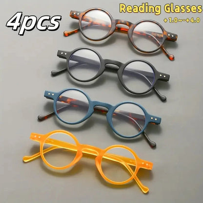 4-Pack Unisex Retro Small Round Patterned Reading Glasses