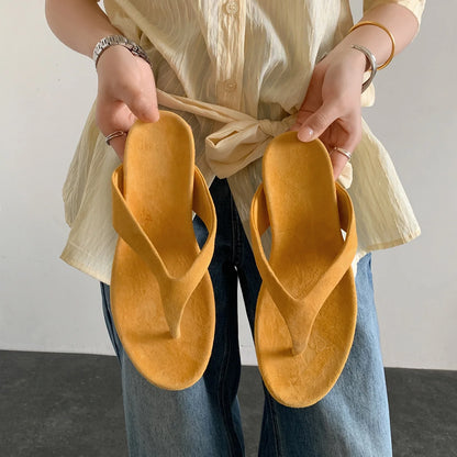 Women's Genuine Sheepskin Suede T-Strap Flat Flip Flop Sandals