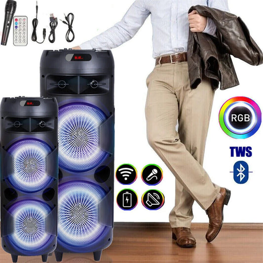 6000W Heavy Bass Bluetooth Party Speaker – Portable Outdoor Karaoke Sound System with RGB Lights & Microphone