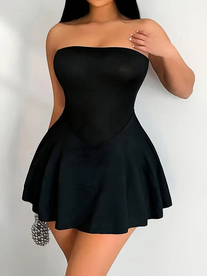 Women's Strapless High Waist Bell Mini Dress - Fitted Bodycon Night Out Party Dress