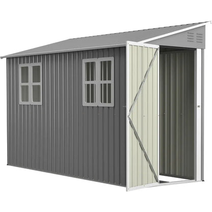 4x10Ft Outdoor Metal Shed with Left/Right Door and 2 Windows