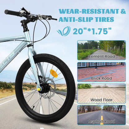20" Kids 7-Speed Bike with Steel Frame and Dual Disc Brakes
