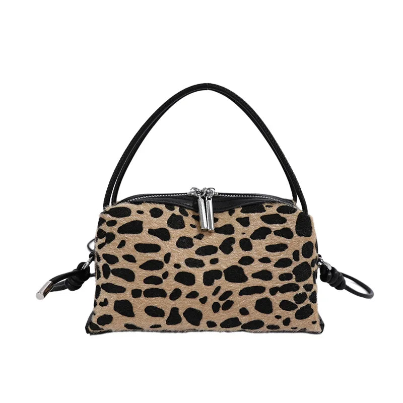 Velvet Patchwork Leopard Print Women's Crossbody Handbag