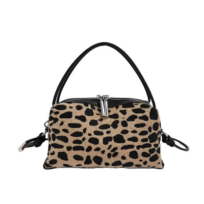 Velvet Patchwork Leopard Print Women's Crossbody Handbag