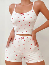 Heart Print Casual Backless Crop Cami Top & High Waist Shorts 2Pce Loungewear Set