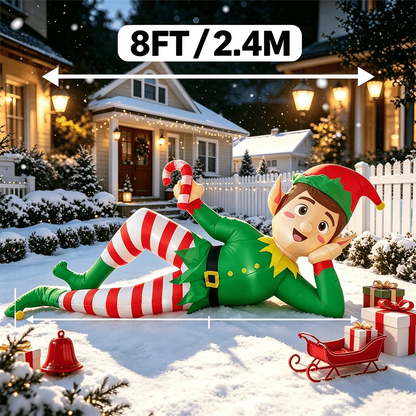 8FT Christmas Inflatable Lying Elf with Candy Cane
