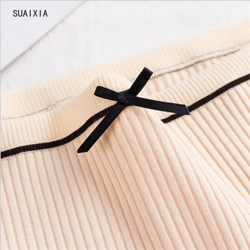 Women’s Ribbed Cotton Mid-Waist Bow Briefs
