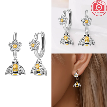 925 Sterling Silver Dancing Bee Hoop Earrings – Cute Enamel Zircon Jewelry