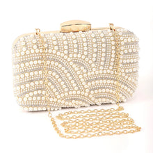 Elegant Fashionable Beaded Clutch Bag with Long Chain