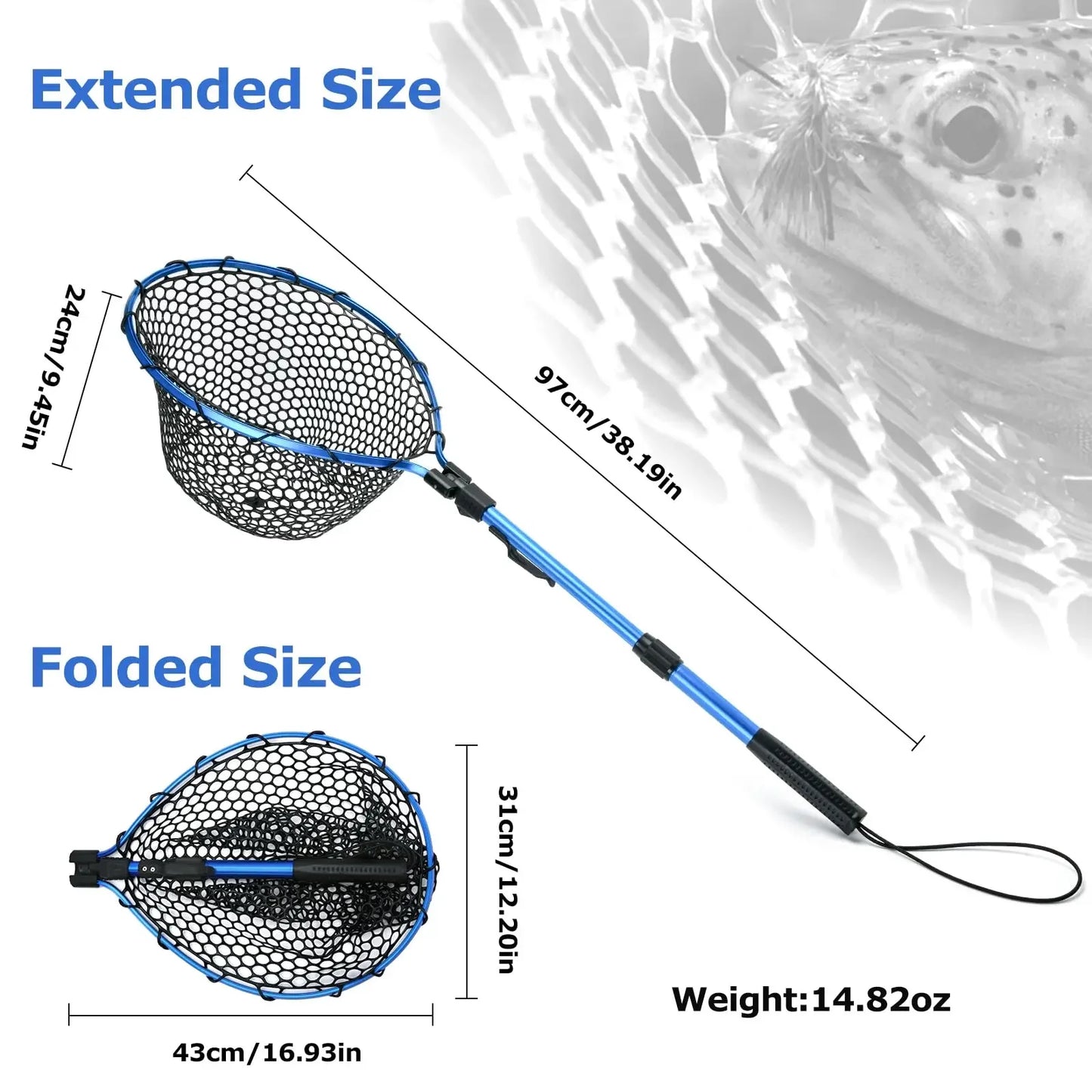 Goture Portable Fly Fishing Net with Retractable Handle and Rubber Mesh