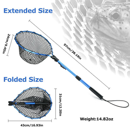 Goture Portable Fly Fishing Net with Retractable Handle and Rubber Mesh