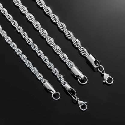 Stainless Steel Silver Twisted Rope Chain