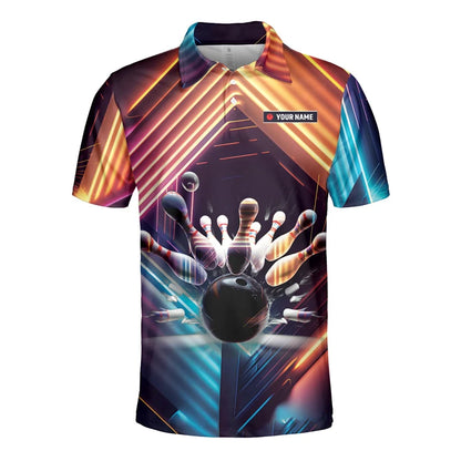 Men's Custom Name Cosmic Bowling Graphic Polo Shirt