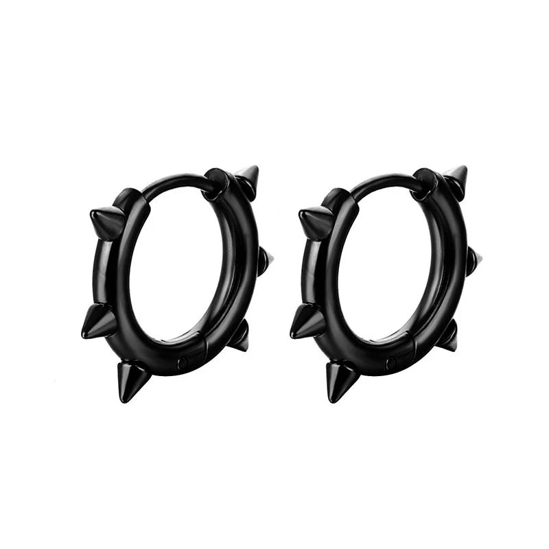 Stainless Steel Spike Huggie Hoop Earrings – Gothic & Punk Unisex Jewelry