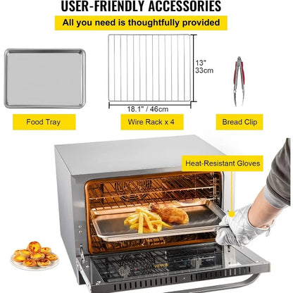 VEVOR Countertop 47L/43Qt, Half-Size Commercial Conventional Oven 1600W 4-Tier Toaster w/Front Glass Door
