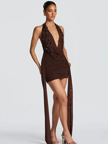 Women’s Ruched V-Neck Mini Dress