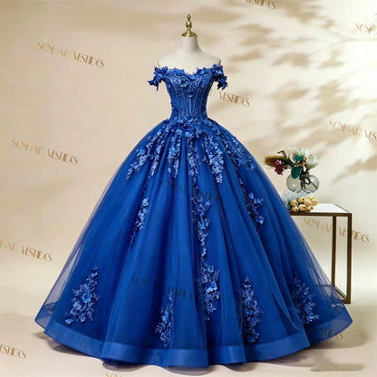 Off-The-Shoulder Floral Applique Quinceañera Ball Gown