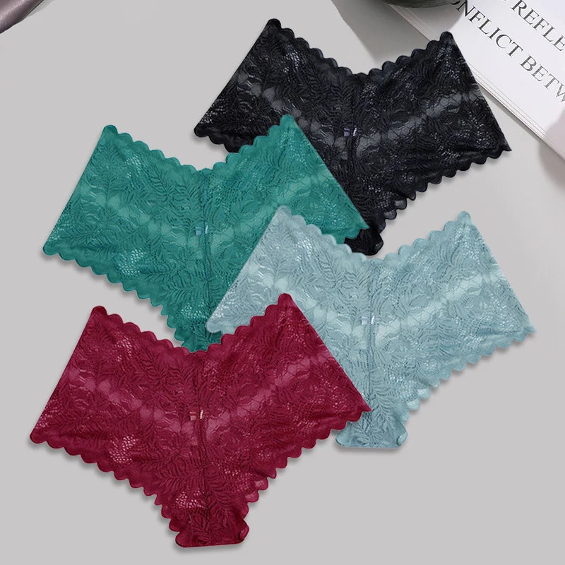 FINETOO 4pcs Lace Floral Boyshorts