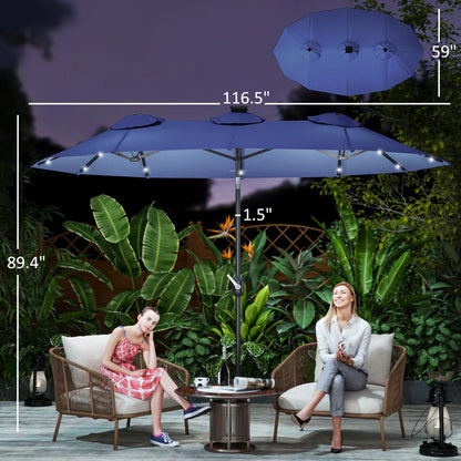 Outsunny 9.7' Double-Sided Solar LED Patio Umbrella – Navy Blue
