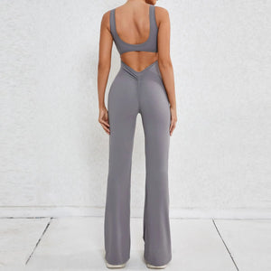 Seamless Backless Scrunch Fitness Flared Leg Jumpsuit