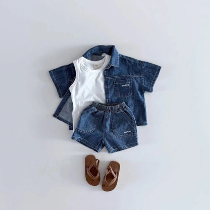 Toddler & Baby Unisex Denim Short Sleeve Shirt & Shorts Set