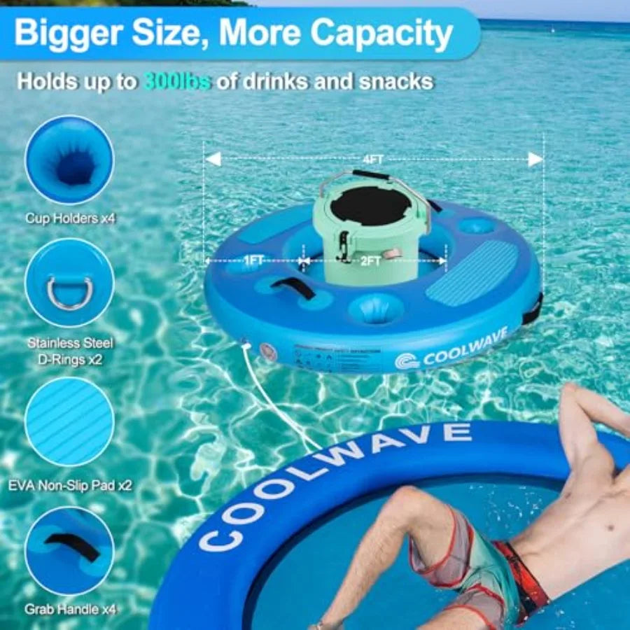 4FT Heavy-Duty Inflatable Floating Pool Bar with 4 Drink Holders and Mesh Bottom
