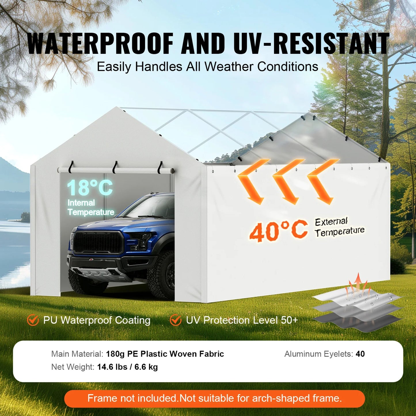 SucceBuy Carport Replacement  Tarp Heavy-Duty Waterproof & UV Protected.