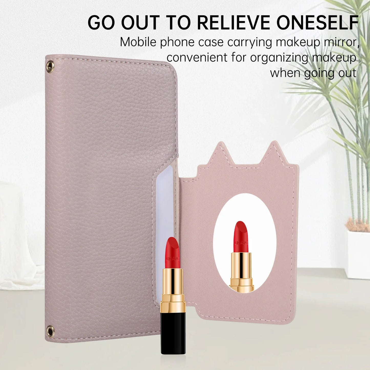 Cat Shape Litchi Leather Flip Wallet Phone Case with Mirror for iPhone