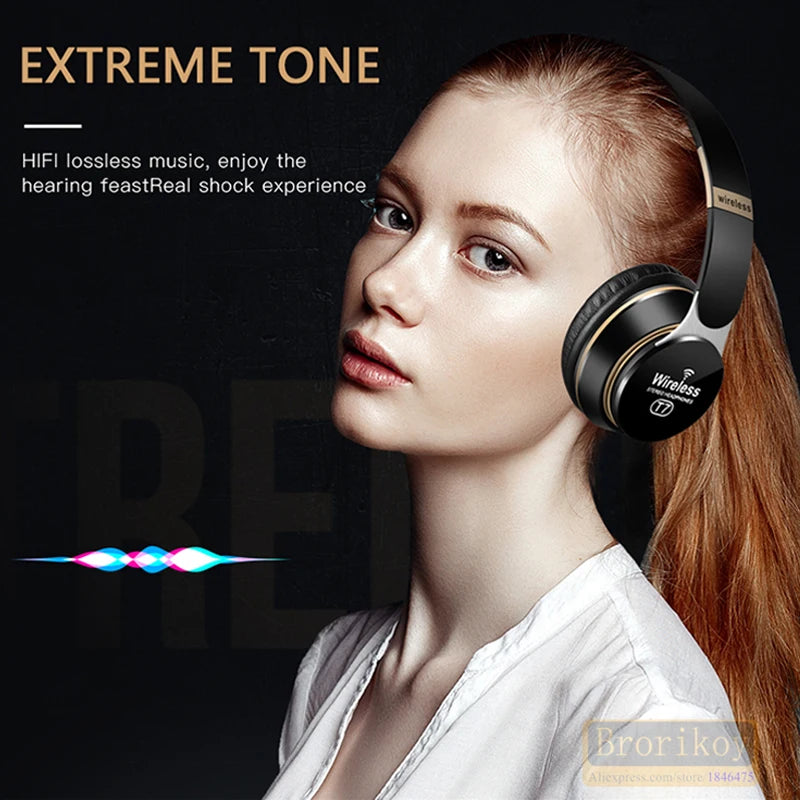 Foldable Wireless Bluetooth Headphones with SD Card Slot & Mic
