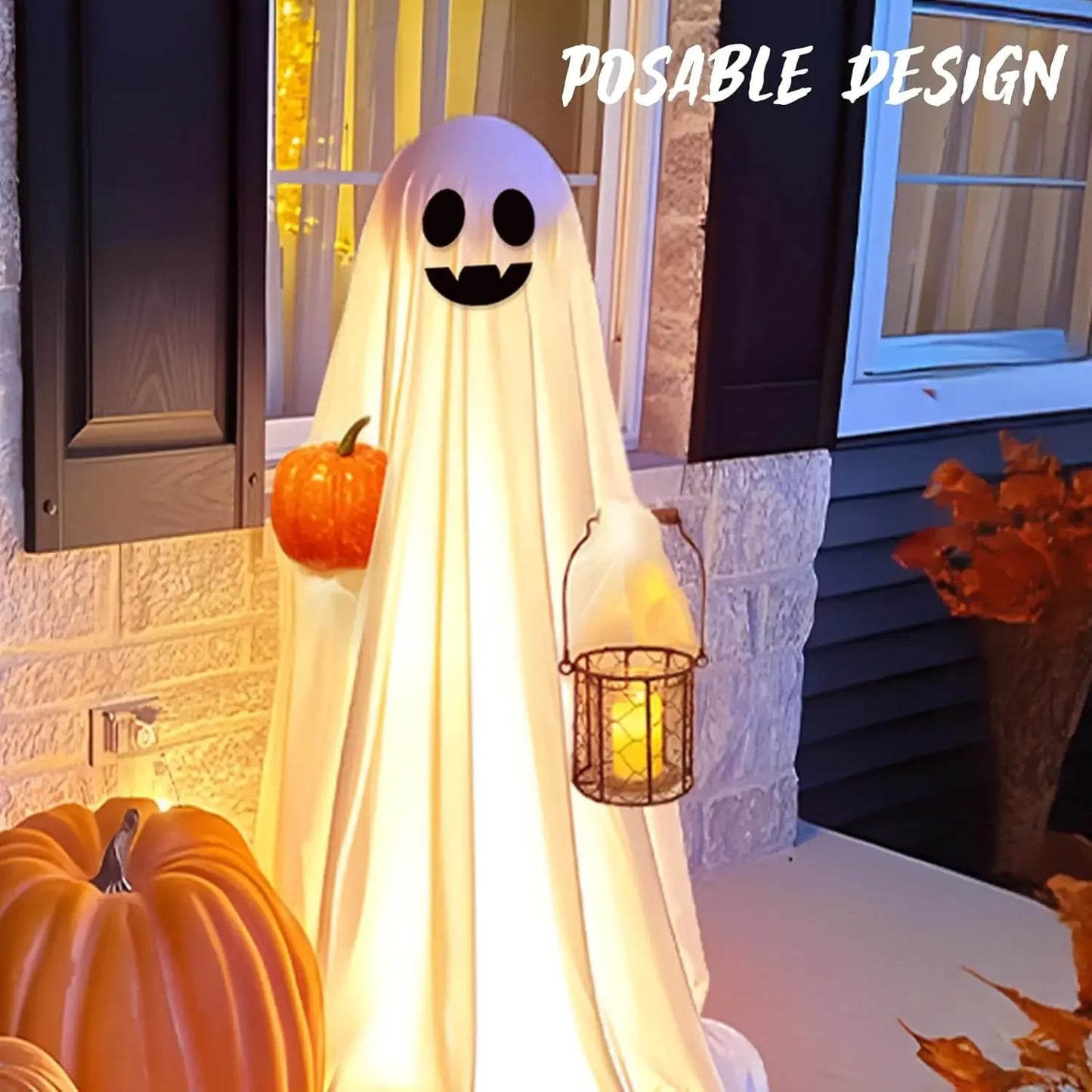 Life-Size Scary Standing Ghost Decor - Glow-in-the-Dark Halloween Outdoor Prop