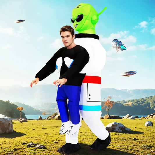 Fancy Funny Mascot Astronaut ET Inflatable Alien Costume Suit - Adult Blow-Up Outfit for Halloween, Purim & Cosplay
