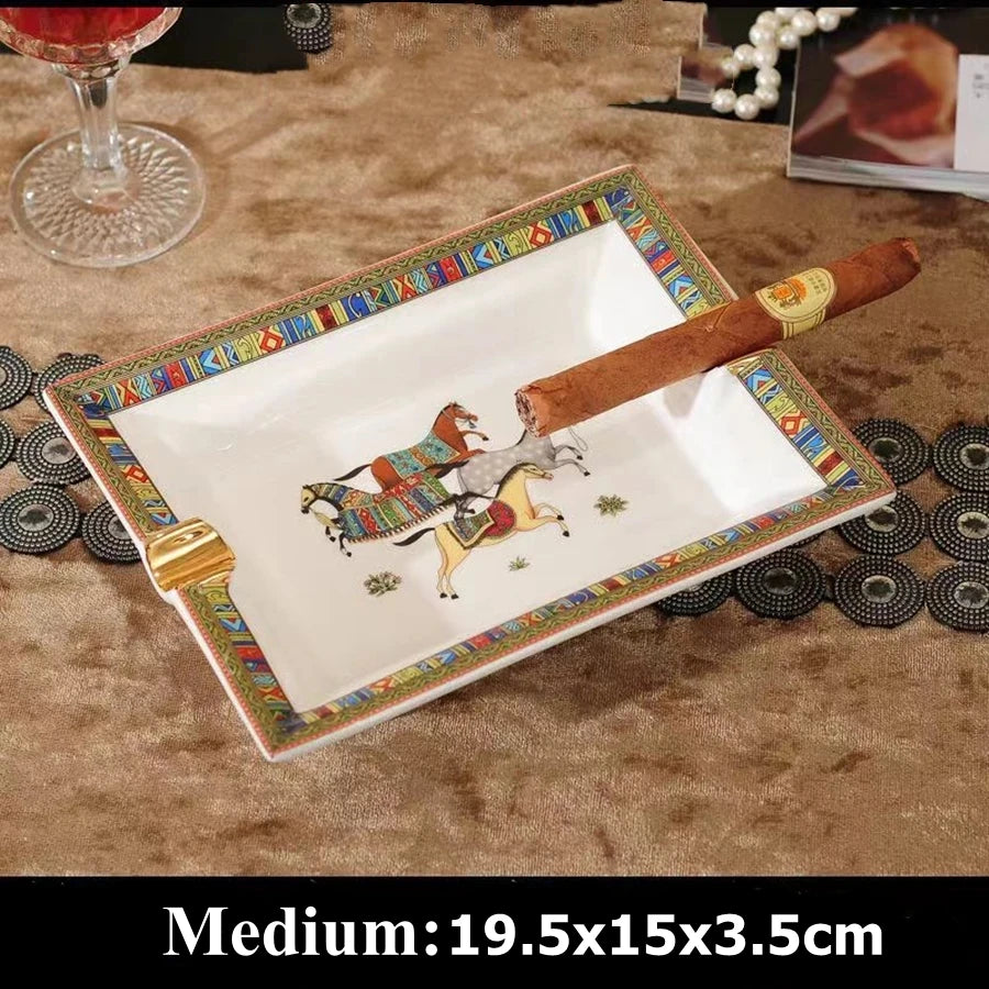 Luxury Horse Pattern Ceramic Cigar Ashtray